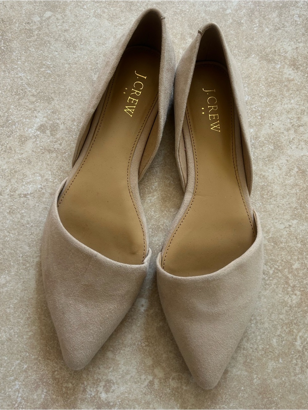 J.Crew Women's Suede Pointed Toe D'Orsay Flats — Beige